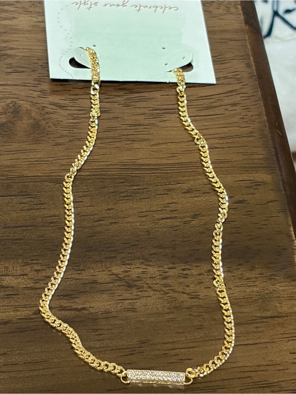 Gold-plated Pave Chunky Bar Chain Necklace - Women Jewelry - Picture 2 of 5